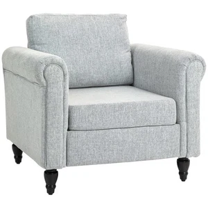 HOMCOM Vintage Armchair Fabric Accent Chair with Wood Legs Light Grey - Picture 1 of 11