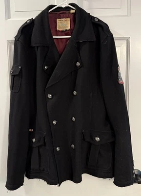 Abrigo Chaqueta de Lana Militar Vintage Y2K Triple Five Soul Street Soul Negro Grande Foto 1 de 4