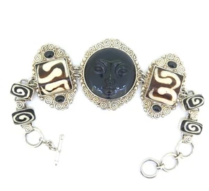 Vintage Sajen Sterling Silver Rainbow Obsidian Moon Face Bracelet 88.3g - Picture 1 of 9