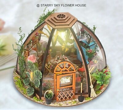 ❤ DIY Wooden Starry Sky Flower House Miniature Furniture Kit Doll House Light • 39.99$