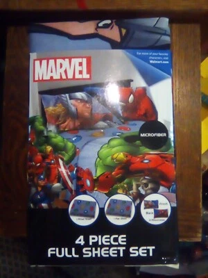 Juego de sábanas completas de 4 piezas Marvel Avengers Spider-Man Thor Capitán América (Nuevo) Foto 1 de 4