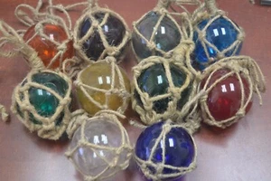 10 PCS REPRODUCTION GLASS FLOAT BALL WITH FISHING NET 3" **PICK YOUR COLORS** - Picture 1 of 1