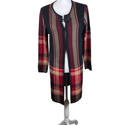 Jones New York Mujer’s M Tejido Plumero Cárdigan Chaqueta Capa Tartán Cuadros Academia Foto 1 de 4