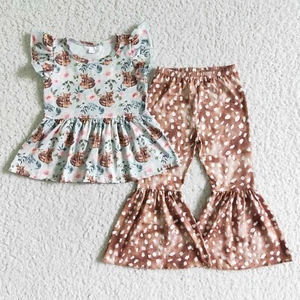 Girls Deer Flutter Short Sleeve Peplum Bell Pants Set 2pc Outfit  - Picture 1 of 1