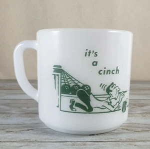 Milk Glass Bowling Mug It's A Cinch Federal Glass Heat Proof Pea Shooter Vintage - Picture 1 of 5