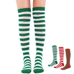Unisex Elf Santa Halloween Stripe Christmas Party Costume Knee High Stockings MK - Picture 1 of 6