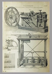(P1) 1850c Engraving with passepartou - TELEGRAPH - (06975) + - Picture 1 of 1