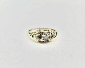 VINTAGE ART DECO RING 14 KT GELBGOLD 0,15 CTW DIAMANT GRÖSSE 6 - Bild 1 von 6