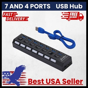USB Hub 3.0 2.0 Multi-Port Splitter 4/7 Port with Power Switch for PC Laptop - Picture 1 of 13