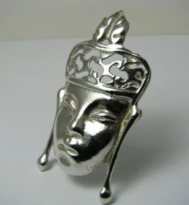 STERLING SILVER BROOCH PIN STERLING SILVER BUDDHA MASK ca1980's Excel Cond Rare! - Picture 1 of 12