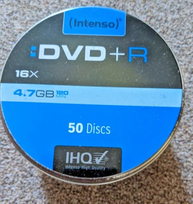 INTENSO 50 Blank Discs DVD+R 16X  4.7GB 180Mins New & Sealed Tinbox - Image 1 of 4