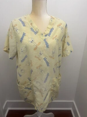 Tweety Bird Womens Size Small 4/6 Yellow Medical Nurse Vet Scrub Top *Read - Image 1 of 4