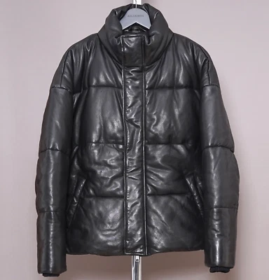 ALL SAINTS Leather Puffer Jacket SMALL Mens Black S Padded Bomber Grail MERCER - Image 1 of 4