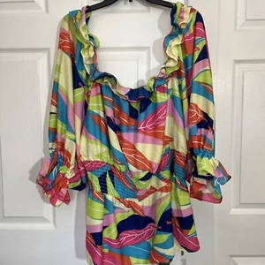 Ashley Stewart Bluse Gr. 26/28 schulterfrei 3/4 Arm kräftiger Druck - Bild 1 von 12
