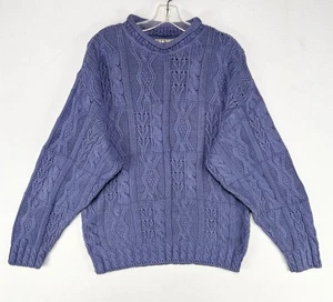 Pull pêcheur vintage LL fève câble tricot femme grand ourlet roulé violet LIRE - Photo 1/12