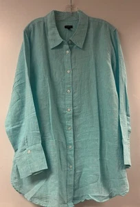 Nwt Talbots 3X Aqua Blue 100% Linen Button Front Long Tunic Shirt - Picture 1 of 2