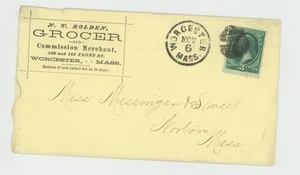 Mr Fancy Cancel 3c Gr N W Holden Grocer Commission Merchant Worcester Mass #797 - Picture 1 of 2