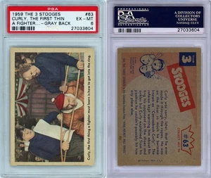 1959 Fleer 3 Three Stooges Card #63 Gray Back PSA 6 – “The First Thing A Fighter - Picture 1 of 3