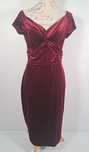 Vestido Bardot PRETTY KITTY FASHION Claret Vino Rojo Terciopelo Manga Casquillo 14 - Imagen 1 de 18
