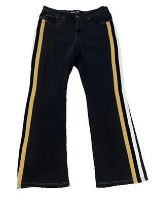 Vtg. Y2k Bongo let me b. Race Striped Yellow White Black Stretch Faded Jeans 14 - Image 1 of 4
