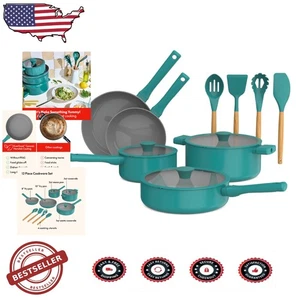 Elegant 12-Piece Ceramic Nonstick Cookware Set with Utensils in Moonstruck Color - Picture 1 of 10