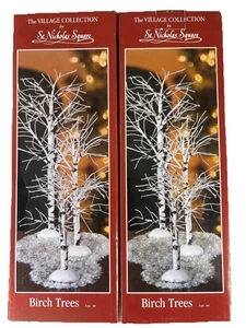 PAIR OF 2 St Nicholas Square Village Birch Trees w Snow 3 Piece Set (6 Total) - Picture 1 of 6
