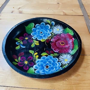 Vintage Wooden Hand Painted Vintage Folk Art Mexican Batea Tole Tray Bowl 11” - Picture 1 of 11