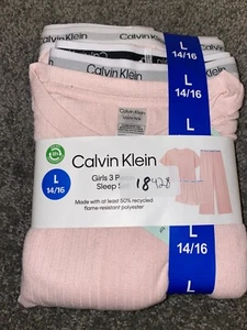 Girls Calvin Klein 3 Piece Sleep Set Shorts Pants Shirt Crystal Pink - Picture 1 of 2