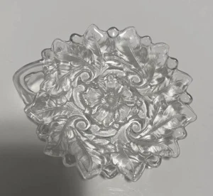 Indiana Glass Clear Wild Rose Handled 6” x 6.5” Trinket/Candy Dish - Picture 1 of 8
