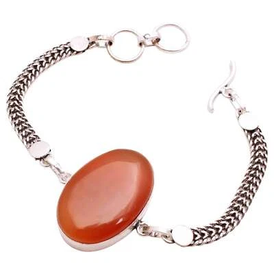 Pulsera de piedras preciosas de cornalina enchapada en plata hecha a mano joyería regalo 17 Gms BR-1098 Foto 1 de 3