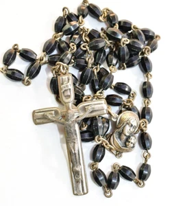 Vintage Rosary Black Oblong Ceramic Black Beads (BX5) - Picture 1 of 5
