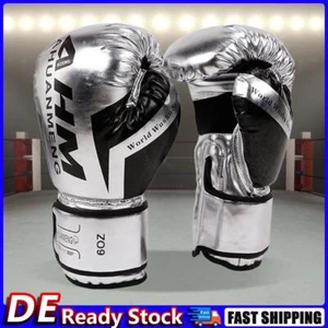 Muay Thai Wettkampfhandschuhe PU-Leder Schwamm Boxhandschuhe (6OZ Silber) Deu - Bild 1 von 8