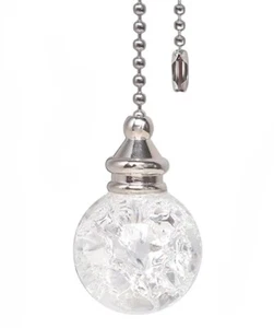 CRYSTAL ACRYLIC ICED CRACKLE FAN PULL FOR CEILING FAN WITH SILVER CHAIN - Picture 1 of 1