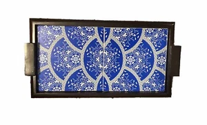 Turkish Handmade Delft Blue Ceramic Tile Serving Tray, 18”x 9” - Picture 1 of 2