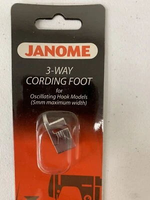 Pie de cordón Janome genuino de 3 vías para máquinas modelo de gancho oscilante (5 mm máximo) Foto 1 de 2