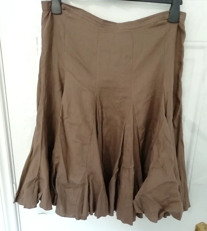 John Lewis Size 14 Flippy Skirt Brown Taupe Mushroom Side Zip 100% Linen Ladies - Image 1 of 4