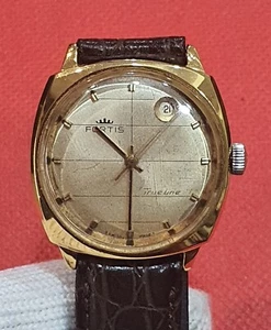 VINTAGE FORTIS TRUE LINE GOLDPLATED AUTOMATIC MENS WATCH - Picture 1 of 8