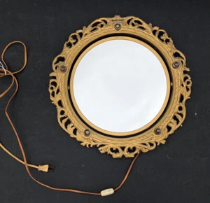 RARE! Vintage Gold *Plastic Hollywood Regency MIRROR Antique Vanity ~SWIVEL - Picture 1 of 10