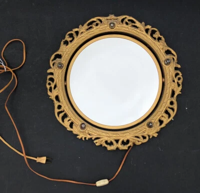 RARE! Vintage Gold *Plastic Hollywood Regency MIRROR Antique Vanity ~SWIVEL - Image 1 of 4