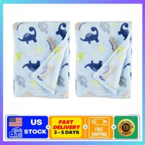 Parent's Choice Blue Dinosaurs Plush Baby Blanket, 30" x 36", Set of 2 - Picture 1 of 12