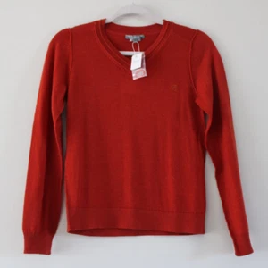 NWT Bonpoint Boys Wool Pumpkin Red Orange V Neck Sweater B Embroidered 12 - Picture 1 of 7
