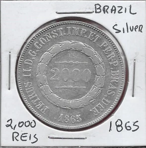 BRAZIL 2.000 REIS 1865 PETER II IL MAGNANIMO, IMPERO BRASILIANO STEMMA,CR - Foto 1 di 2
