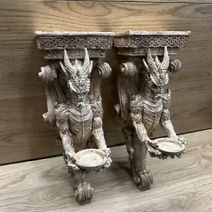 Coppia di Candelieri Torre Castello Drago Mensola Decorazione Parete 14” - Foto 1 di 14