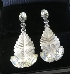 Vintage JEWELS BY HELENE Sterling Silver RHINESTONE Earrings Dangle Screw Back - Picture 1 of 6