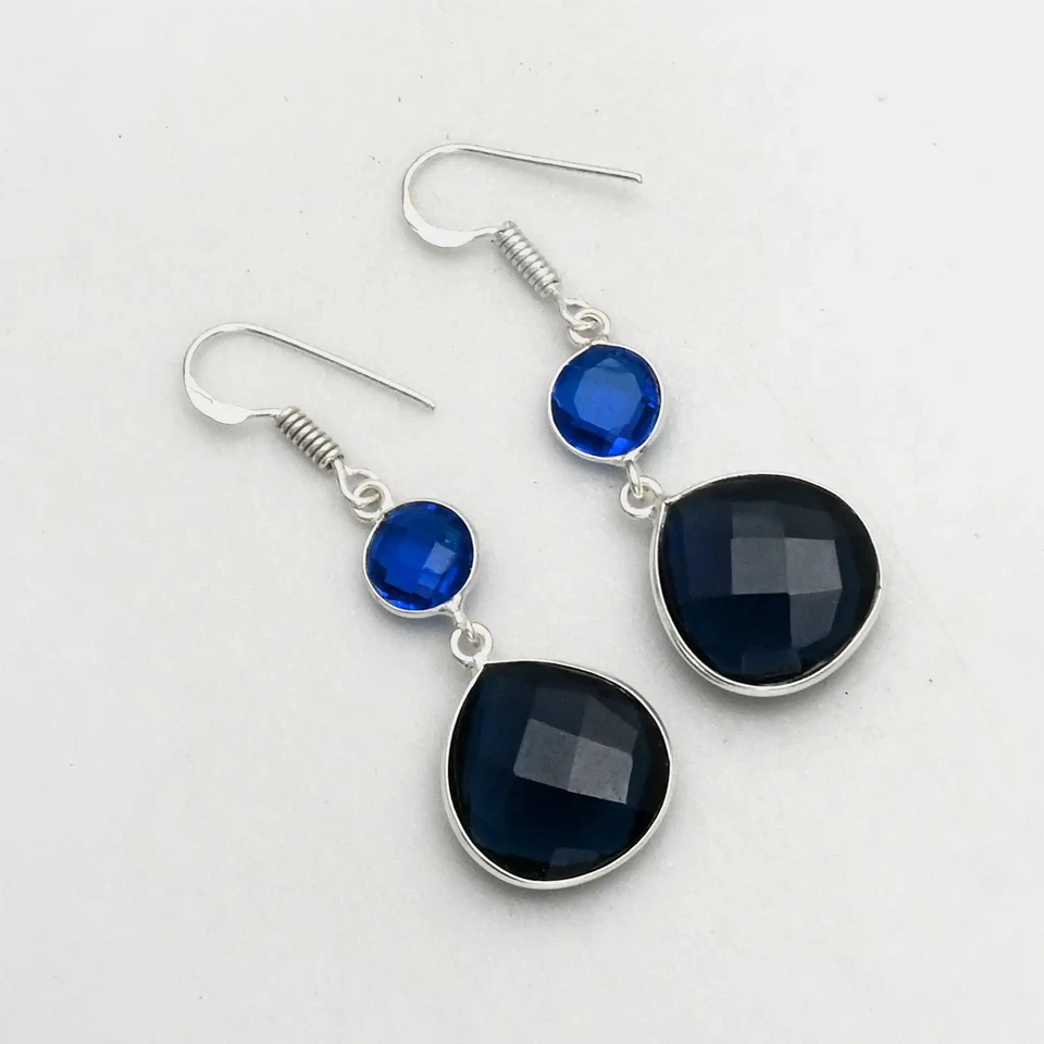 Brincos pendurados femininos de pedra preciosa de tanzanita feitos à mão 1,8" AE-99396 - Imagem 1 de 1