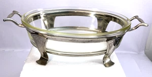 Vintage Pyrex silberfarben Metall Kasserolle Ständer & Glasschale - Bild 1 von 13