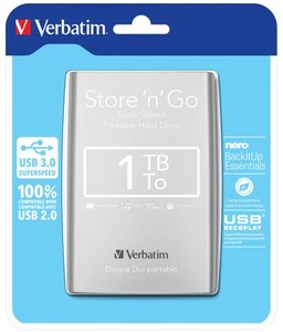 Verbatim 53071 1TB Store 'n' Go USB 3.0 2.5 Inch External Hard Drive -Silver Sil - Picture 1 of 7
