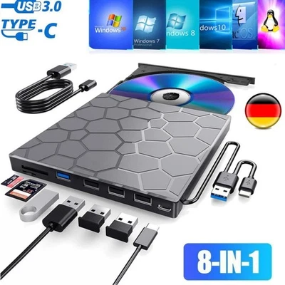 External CD/DVD Drive USB 3.0/2.0 Burner Player for PC Laptop Windows 11 10 - Image 1 of 4