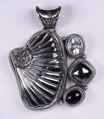 Colgante grande firma Sarda Bali Drusy ágata hematita ónix esterlina Foto 1 de 4