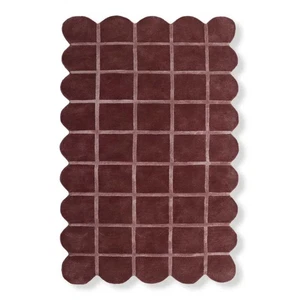 Alfombra de lujo acolchada a mano de seda y lana borde festoneado diseño de rejilla elegancia moderna - Imagen 1 de 4